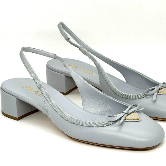 Prada Light Gray Slingback Sandals - Picture 8 of 16